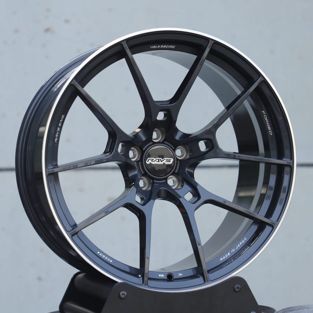 Toyota GR86 wheels – Rays Volk Racing Gloss Black 5 Y-Spoke, angled view