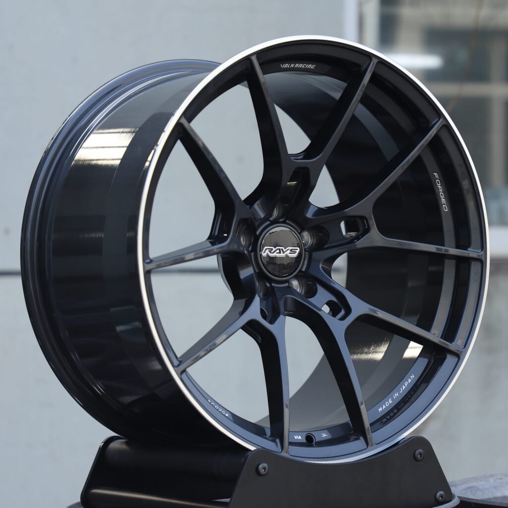 5x114.3 wheels – Rays Volk Racing Gloss Black 5 Y-Spoke, side view