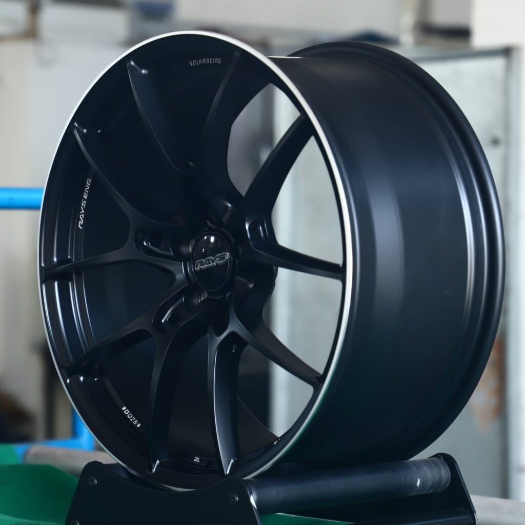5x114.3 wheels – Rays Volk Racing Gloss Black 5 Y-Spoke, side view