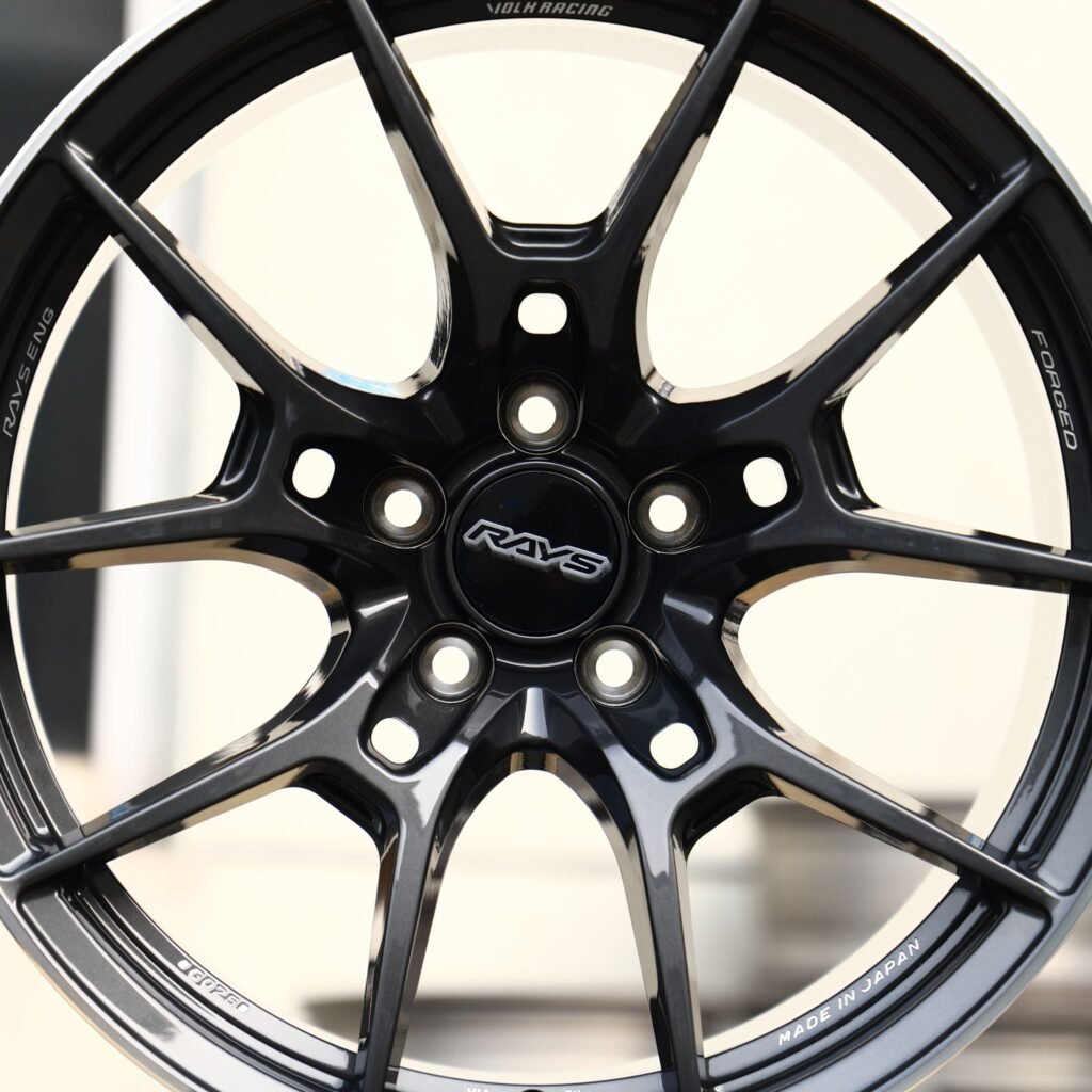 5x114.3 wheels – Rays Volk Racing Gloss Black 5 Y-Spoke, side view