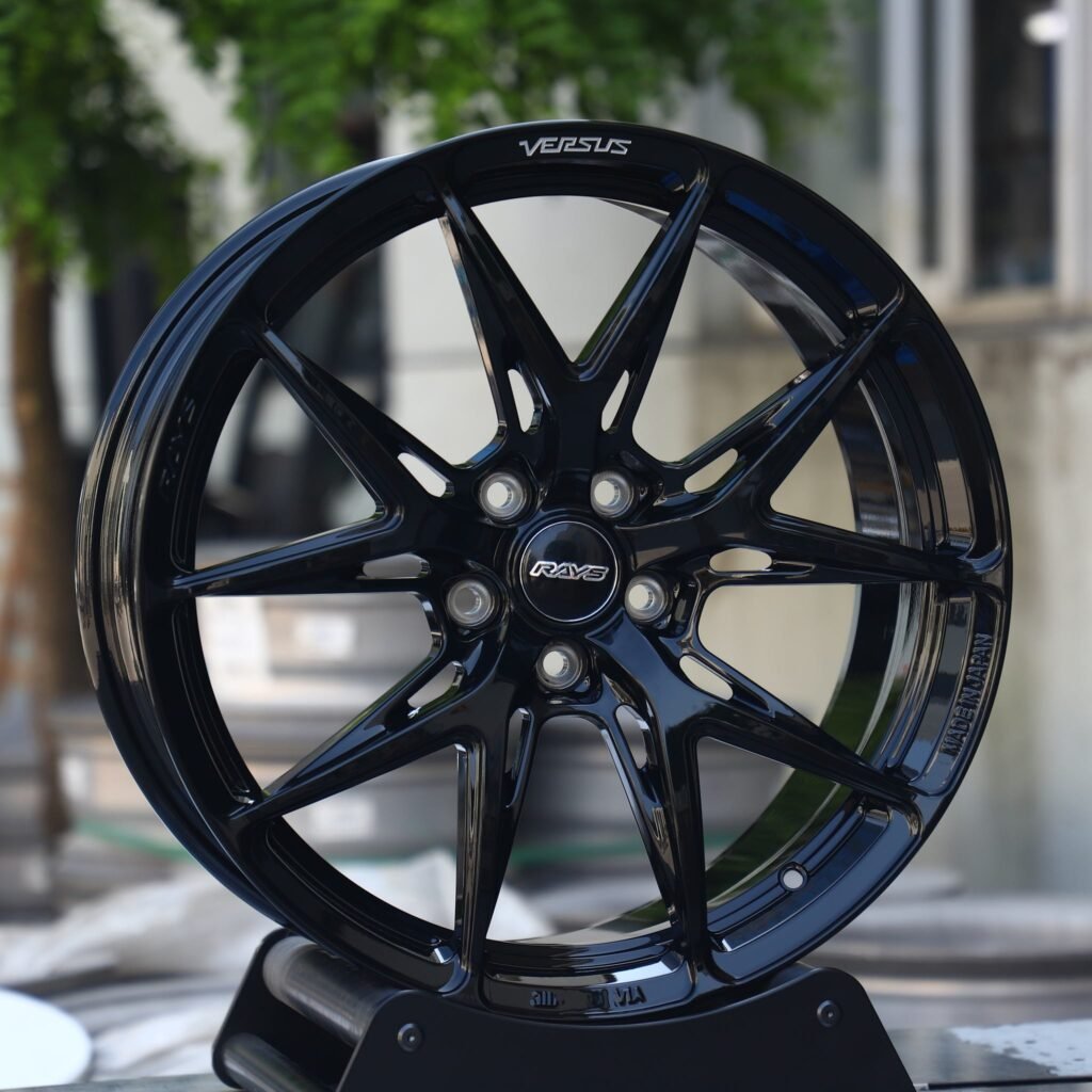 Toyota GR86 wheels – Rays Volk Racing Gloss Black 5 Y-Spoke Side-Milled, angled view