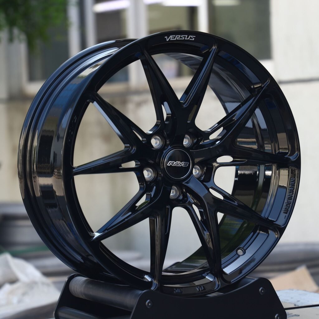5x114.3 wheels – Rays Volk Racing Gloss Black 5 Y-Spoke Side-Milled, side view