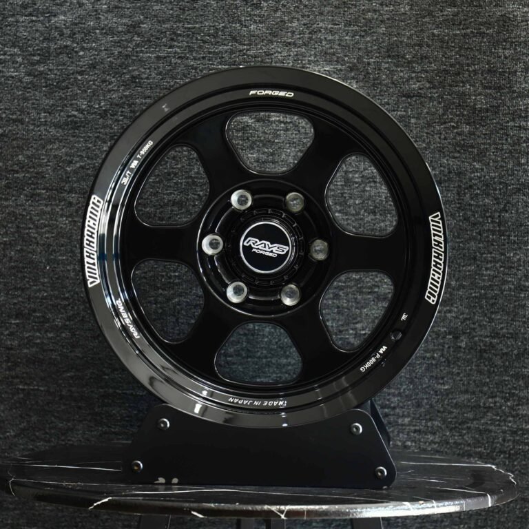 Toyota Tacoma wheels – Rays Volk Racing Gloss Black 6-Spoke Deep Lip, front view