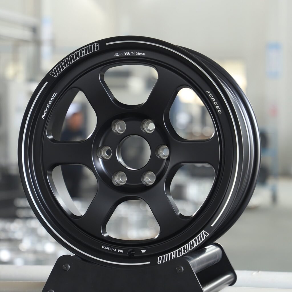 Toyota 4Runner wheels – Rays Volk Racing Gloss Black 6-Spoke Deep Lip, angled view