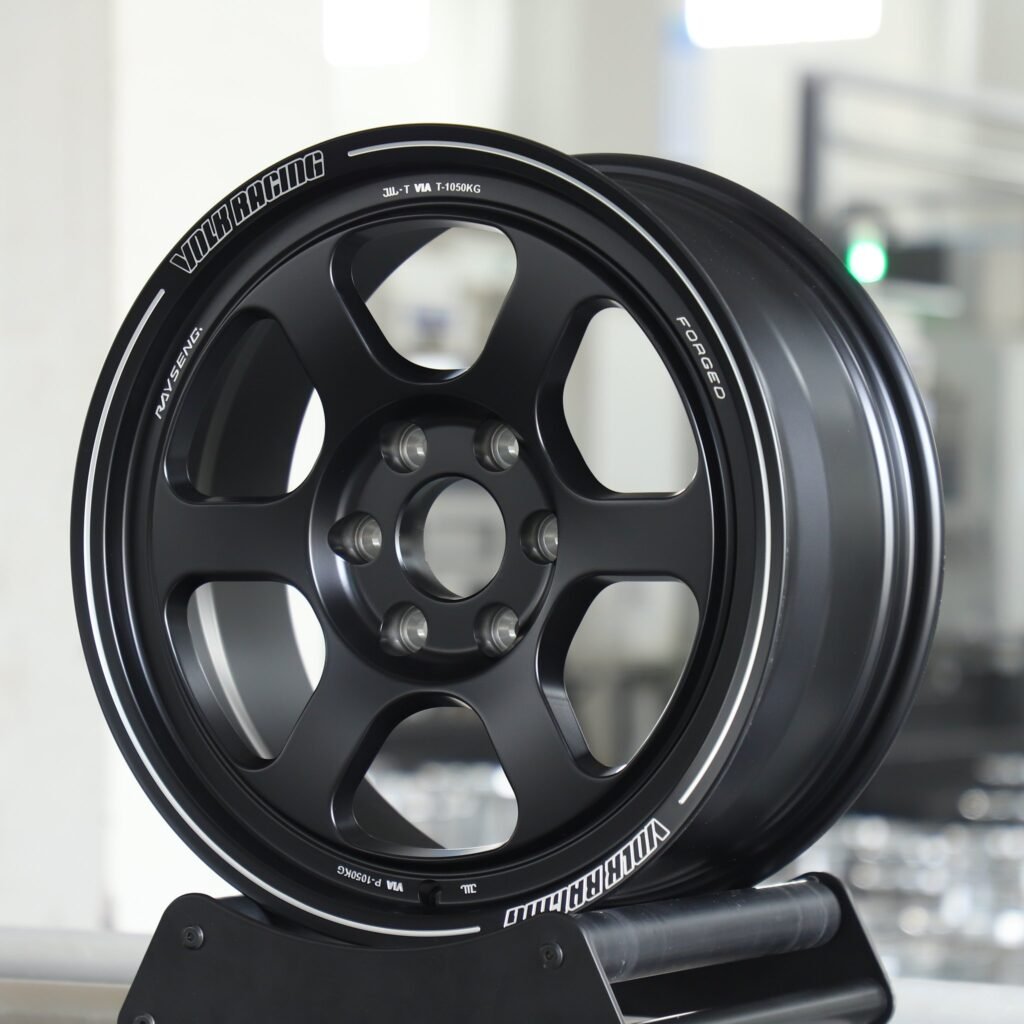 6x139.7 wheels – Rays Volk Racing Gloss Black 6-Spoke Deep Lip, side view