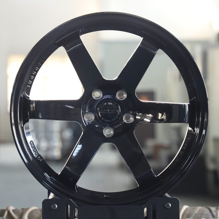 Toyota GR86 wheels – Gloss Black 6-Spoke Racing (Rays Volk Racing TE37-Style), front view