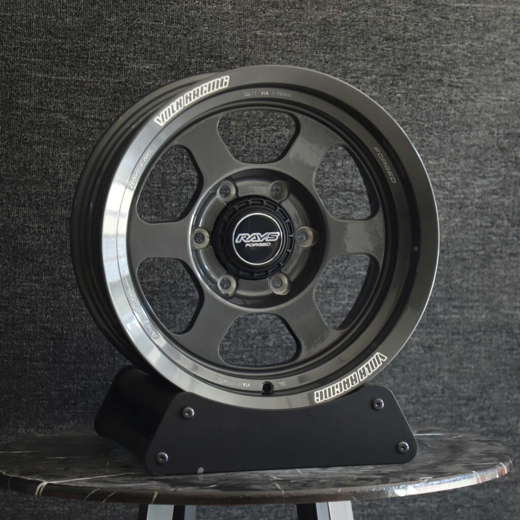 Chevrolet Silverado 2500HD wheels – Rays Volk Racing Gloss Black / Gunmetal Deep Lip, angled view