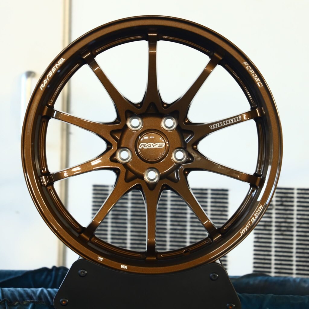Nissan 370Z wheels – Rays Volk Racing Gloss Bronze Deep Lip, front view