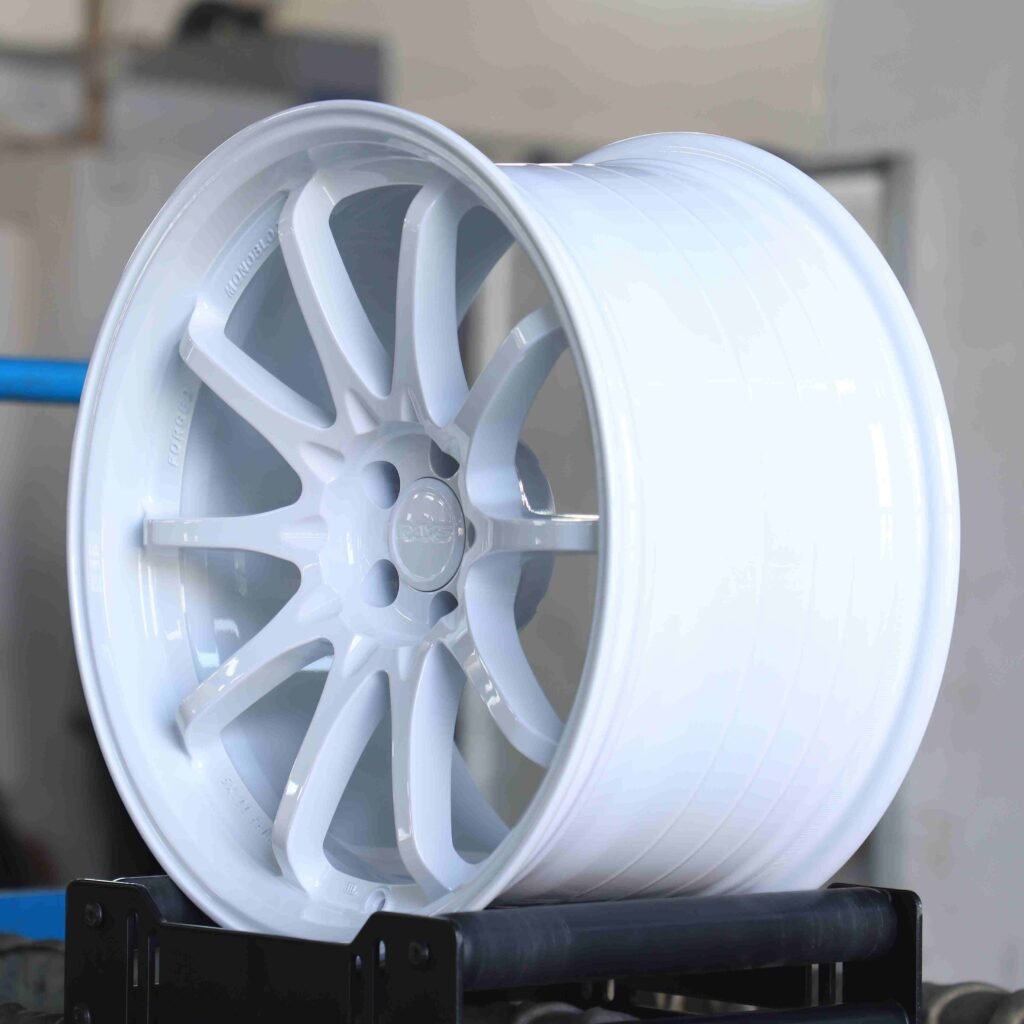 5x114.3 wheels – Gloss White 10-Spoke (Rays Volk Racing CE28N-Style), side view