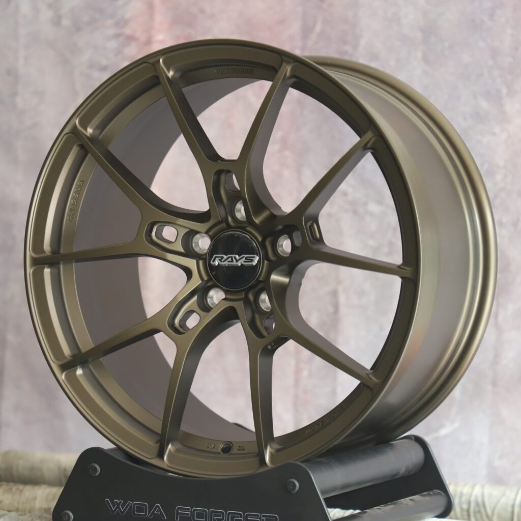 5x114.3 wheels – Rays Volk Racing Gray Green 5 Y-Spoke, side view