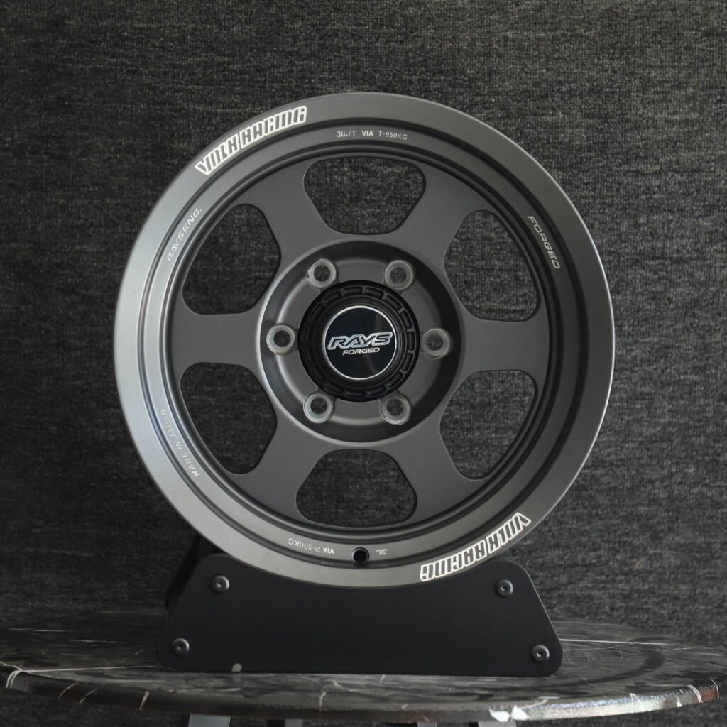 Toyota Tacoma wheels – Rays Volk Racing Matte Gray 6-Spoke, front view