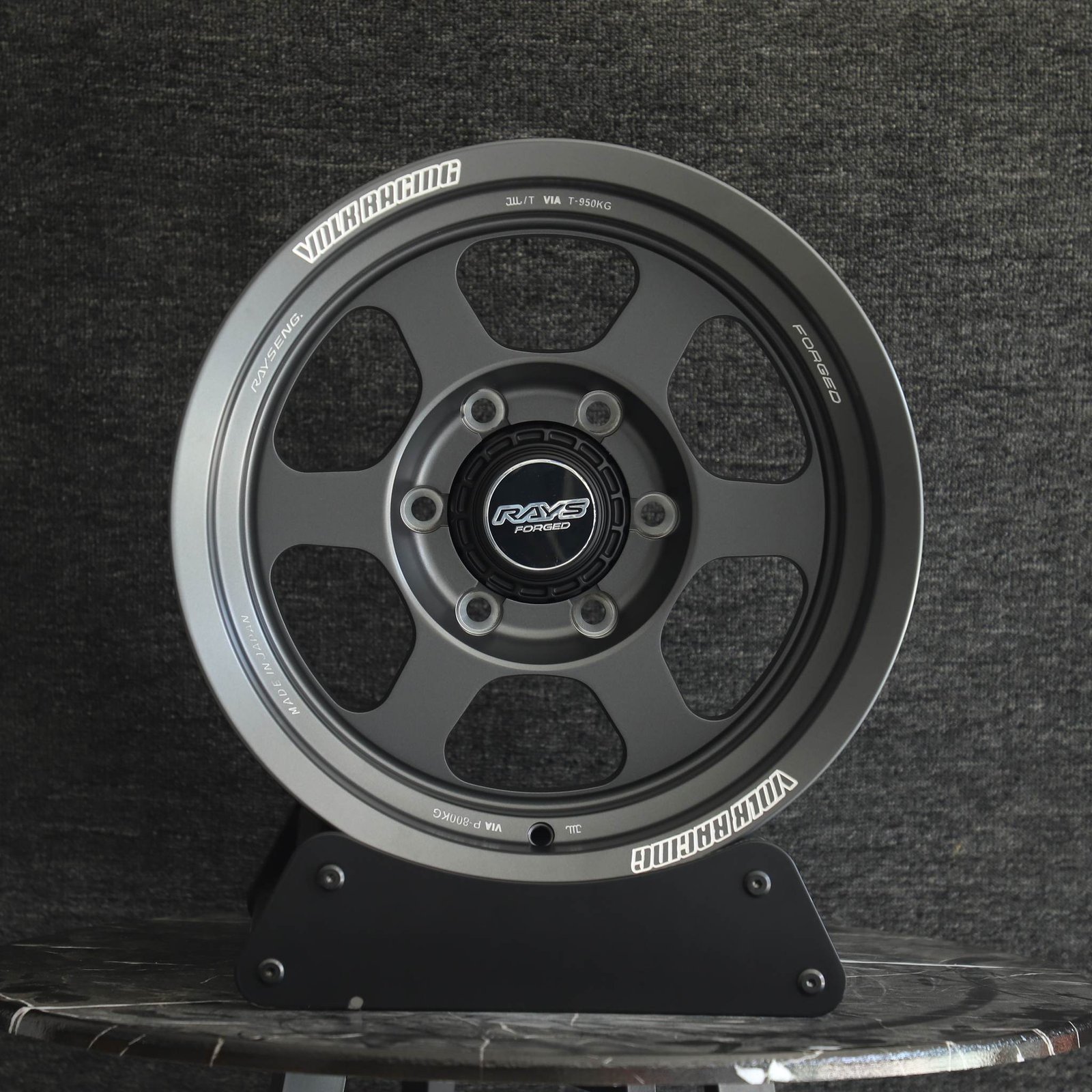 Toyota Tacoma wheels – Rays Volk Racing Matte Gray 6-Spoke, front view