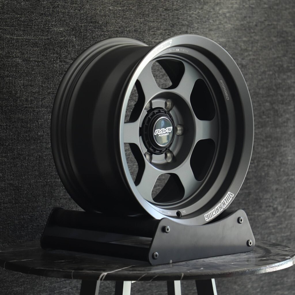 6x139.7 wheels – Rays Volk Racing Matte Gray 6-Spoke, side view