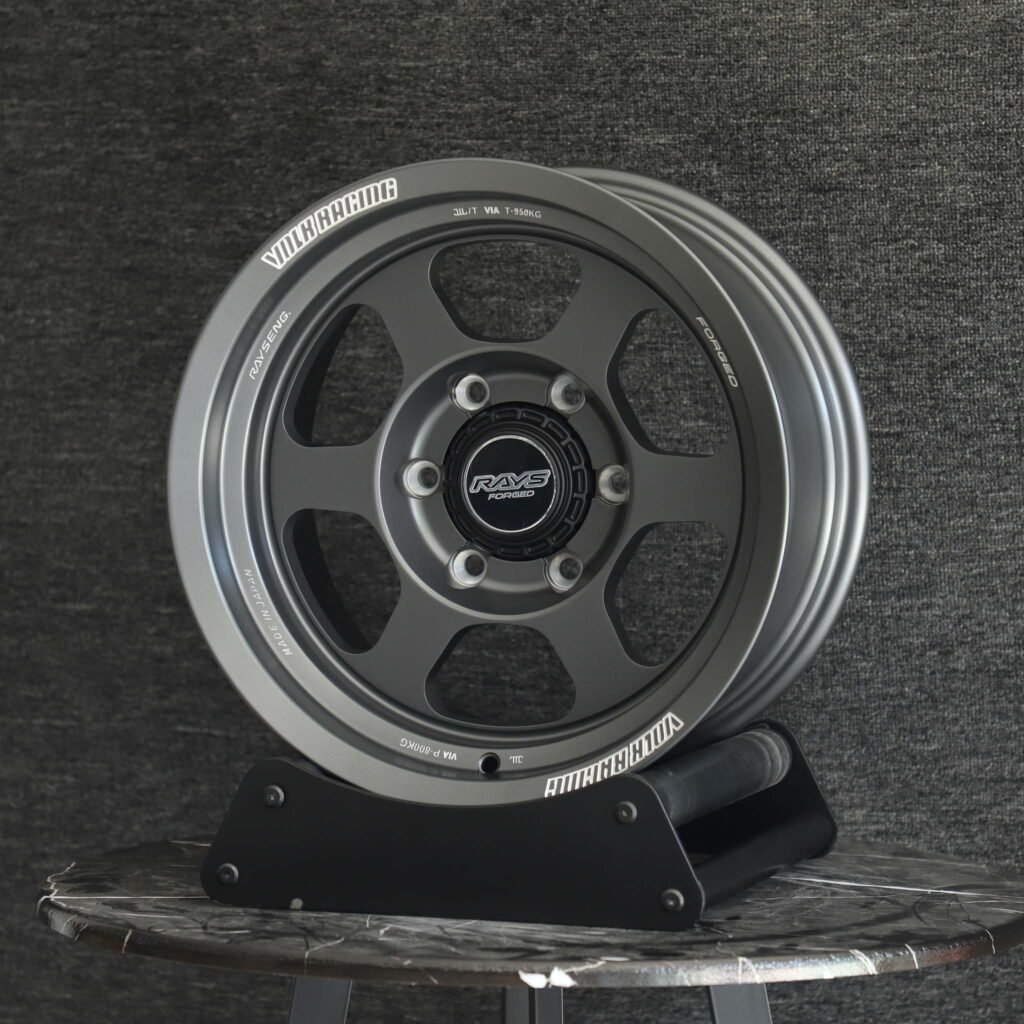 Chevrolet Silverado 1500 wheels – Rays Volk Racing Matte Gray 6-Spoke, lip and barrel detail