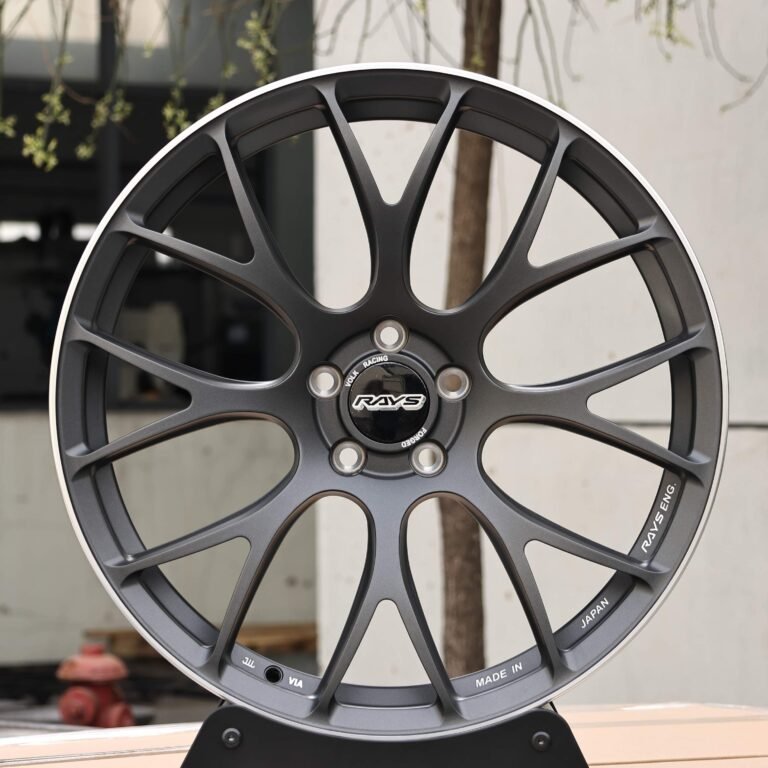 Nissan 370Z wheels – Rays Volk Racing Matte Gray 8 Y-Spoke, front view
