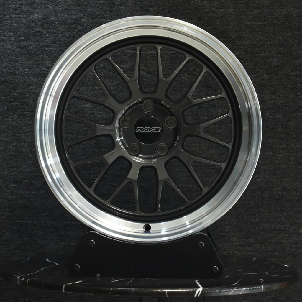 Nissan 370Z wheels – Rays Volk Racing Matte Silver 10 Y-Spoke Deep Lip, front view