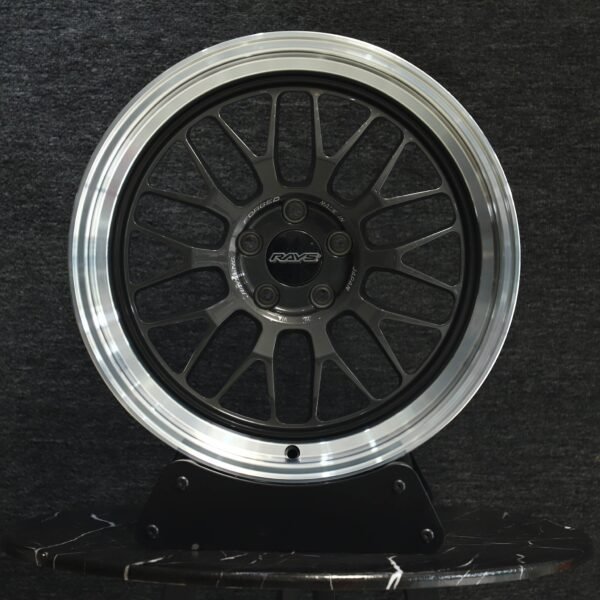 Nissan 370Z wheels – Gloss Black 10 Y-Spoke Polished Deep Lip (Rays-Style), front view