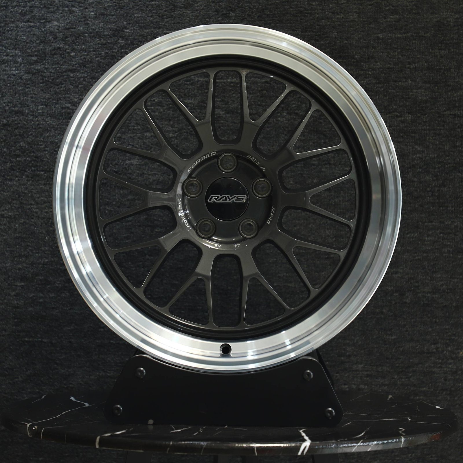 Nissan 370Z wheels – Rays Volk Racing Matte Silver 10 Y-Spoke Deep Lip, front view