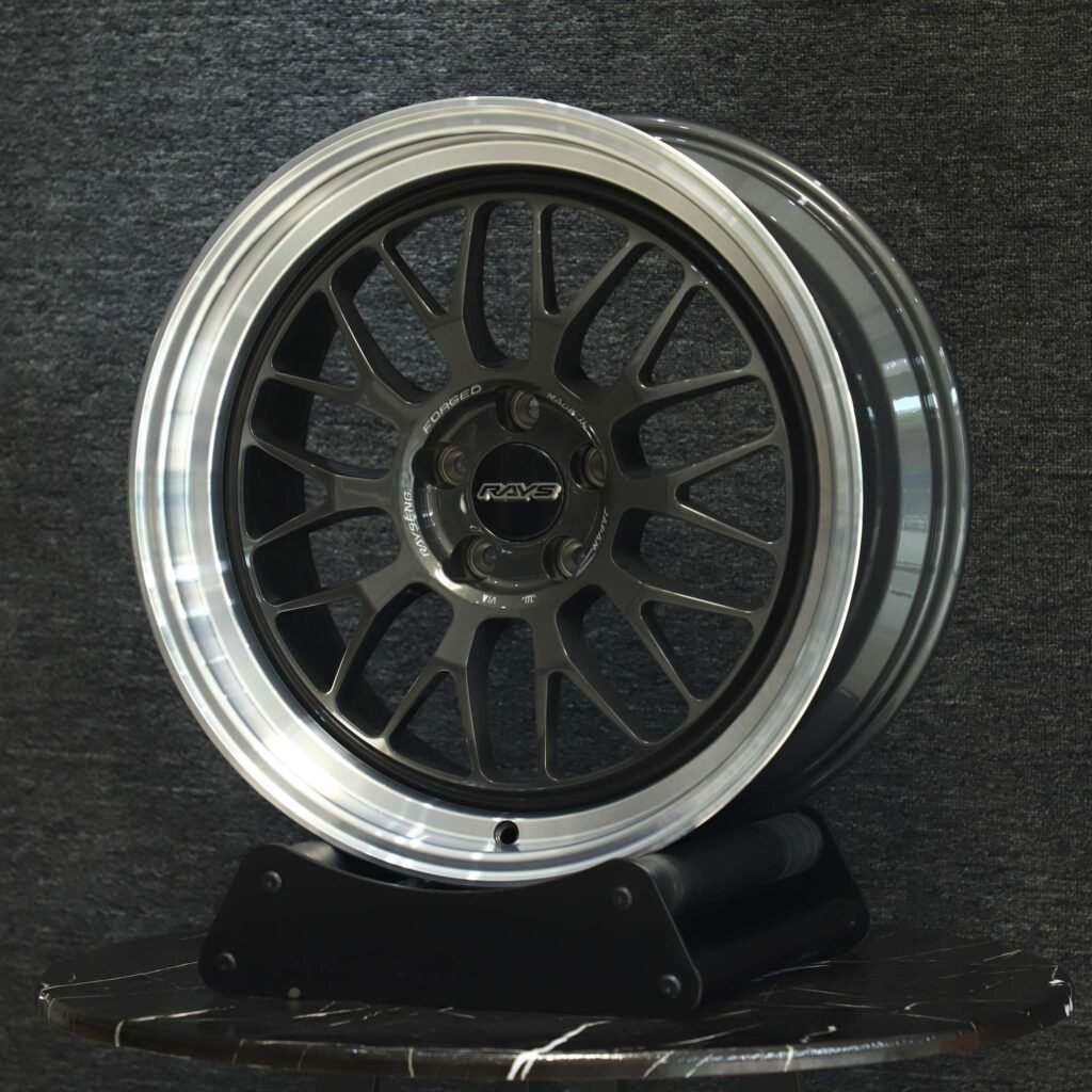 Subaru WRX wheels – Rays Volk Racing Matte Silver 10 Y-Spoke Deep Lip, lip and barrel detail
