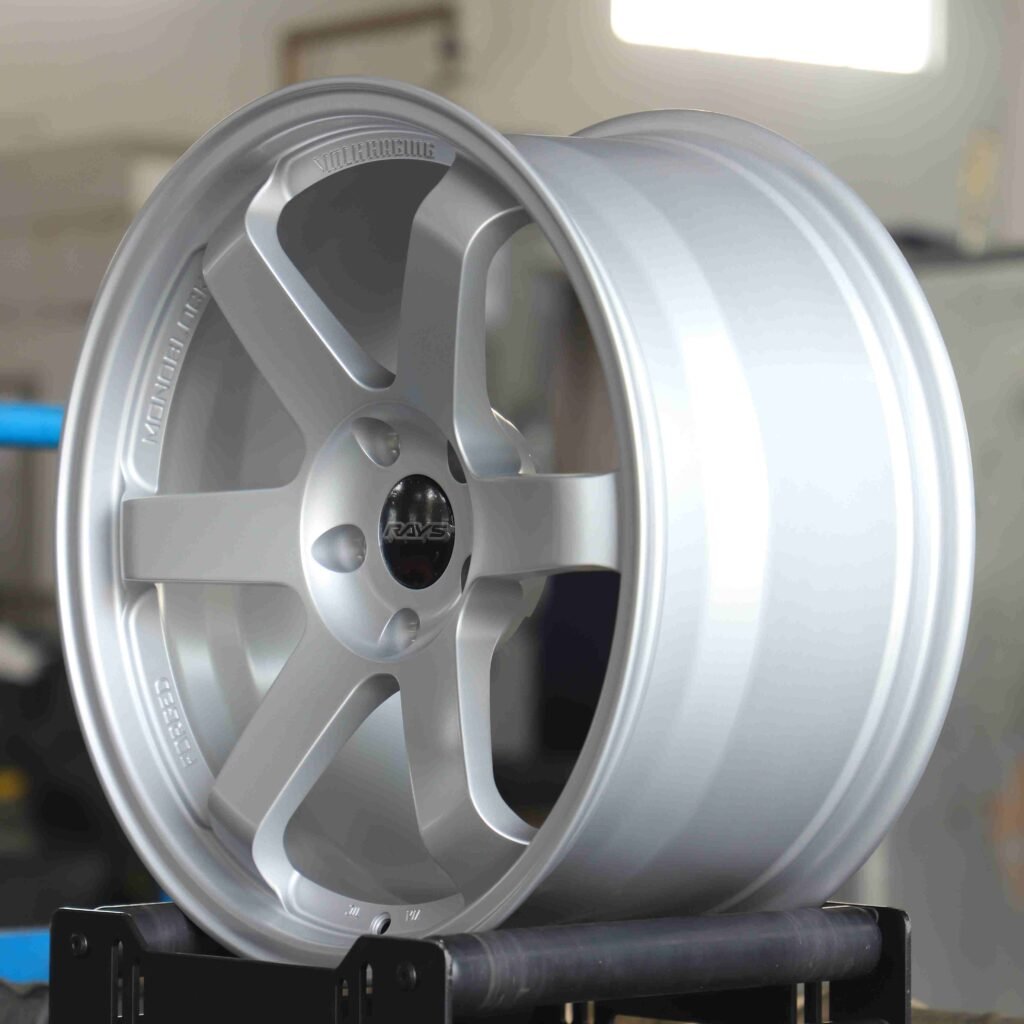 Nissan GT-R R35 wheels – Matte Silver 6-Spoke (Rays Volk Racing TE37-Style), lip and barrel detail