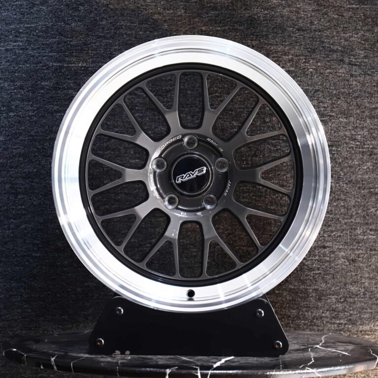 Nissan 370Z wheels – Rays Volk Racing Metallic Gray 10 Y-Spoke Deep Lip, front view