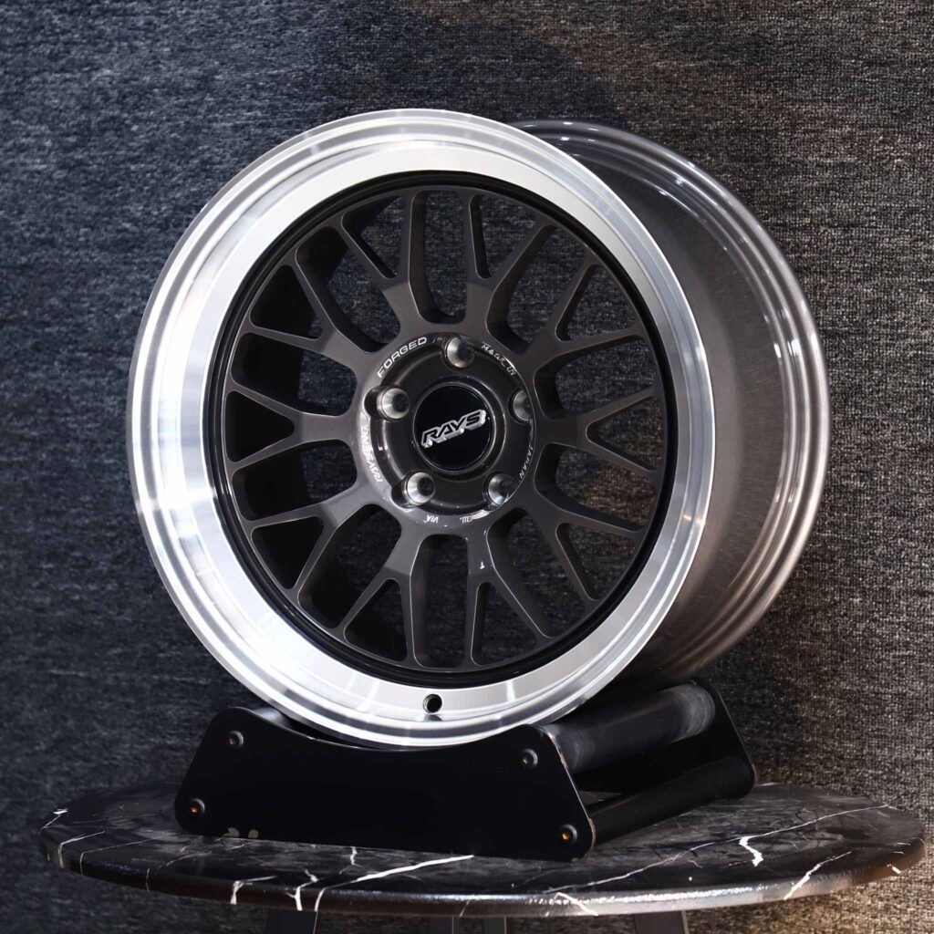 Toyota GR86 wheels – Rays Volk Racing Metallic Gray 10 Y-Spoke Deep Lip, angled view