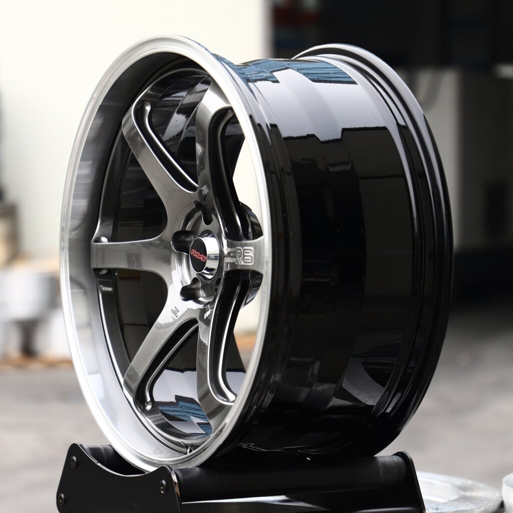 5x100 wheels – Metallic Gray 6-Spoke Deep Lip (Rays Volk Racing TE37-Style), side view
