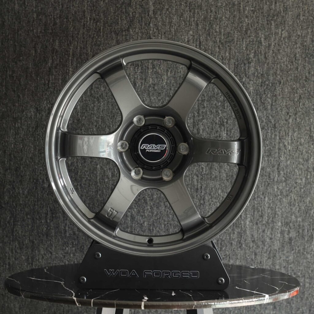 Toyota GR86 wheels – Metallic Gray 6-Spoke (Rays Volk Racing TE37-Style), front view