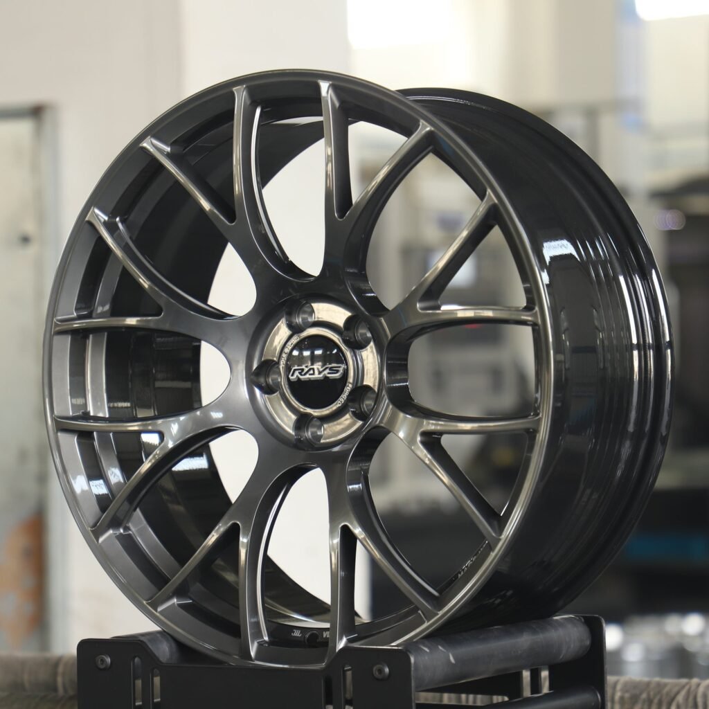5x114.3 wheels – Rays Volk Racing Metallic Gray 8 Y-Spoke, side view