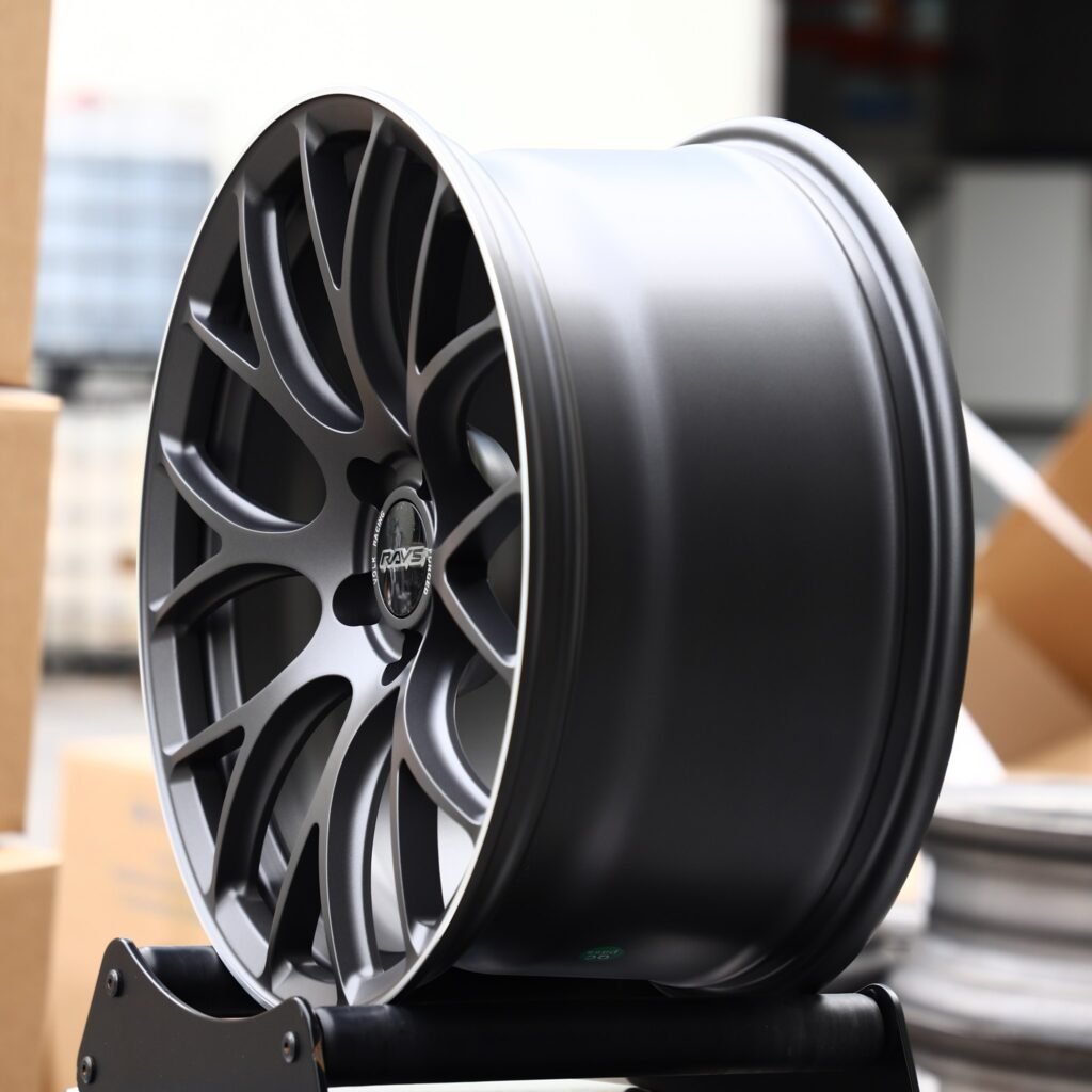 5x114.3 wheels – Rays Volk Racing Metallic Gray 8 Y-Spoke, side view