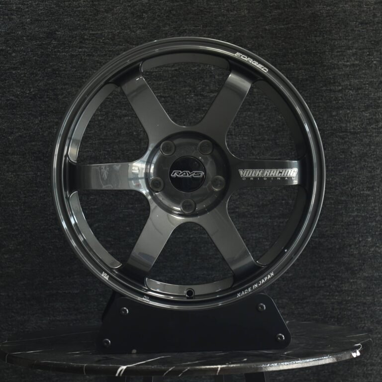 Toyota GR86 wheels – Gloss Black / Gunmetal 6-Spoke (Rays Volk Racing TE37-Style), front view