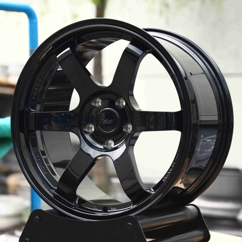Subaru WRX wheels – Matte Silver (Rays Volk Racing TE37-Style), angled view