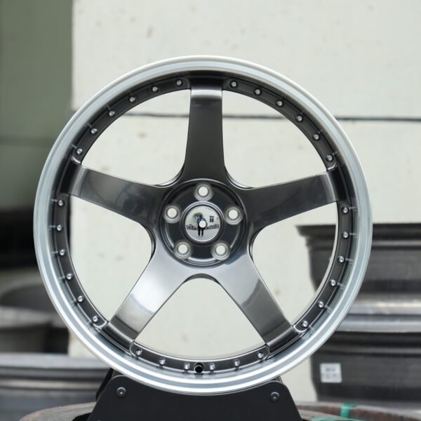 BMW M3 wheels – Metallic Gray 6-Spoke Riveted Deep Lip (Rays Volk Racing TE37-Style), front view