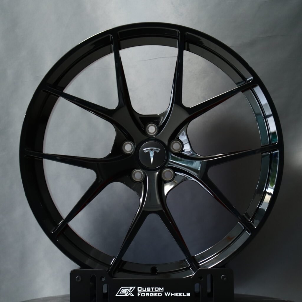 Tesla Model 3 wheels – Red / Black Custom, front view