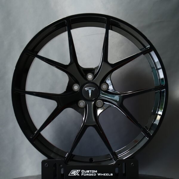 Tesla Model 3 wheels – Gloss Black Track-Style Split-Spoke (Tesla OEM-Style), front view