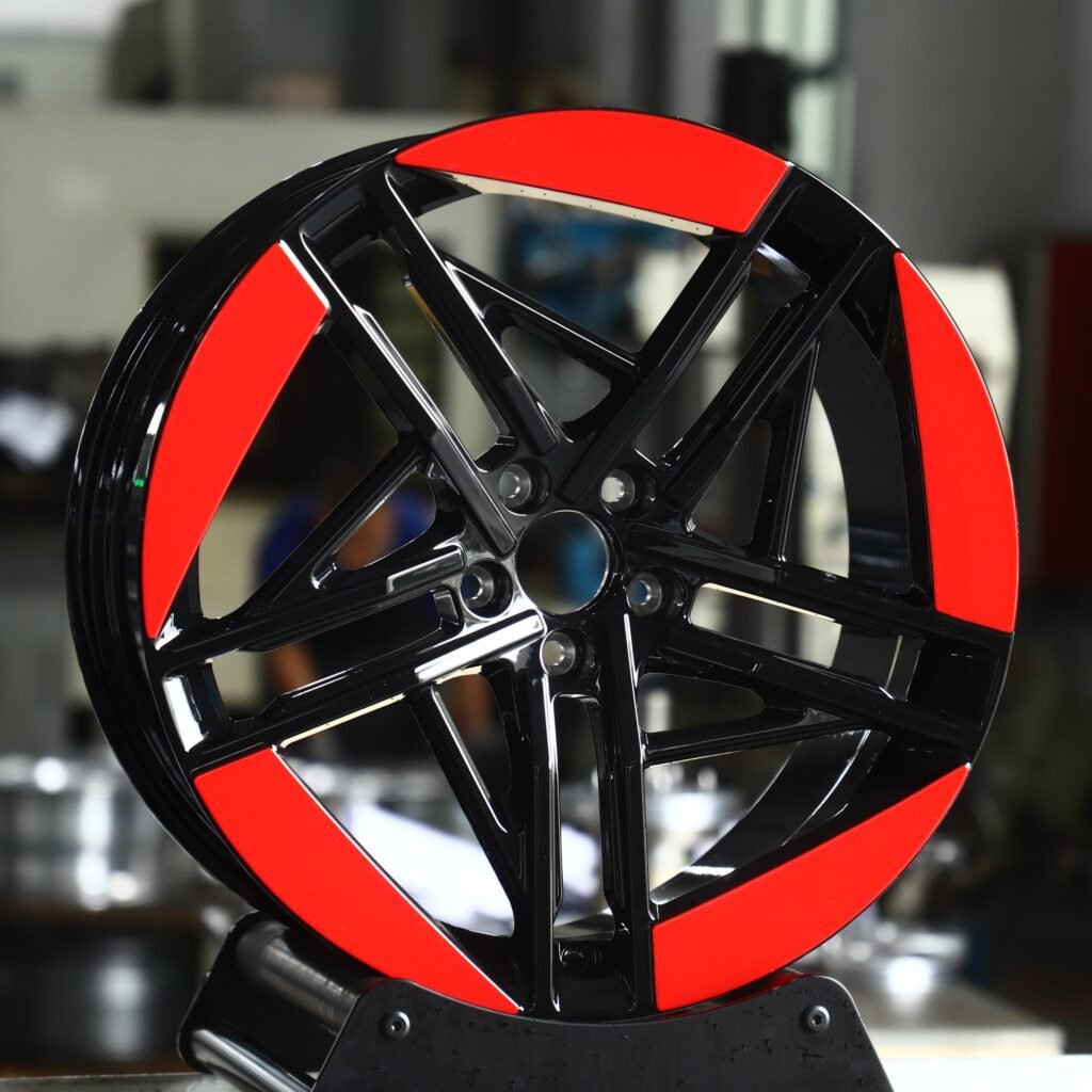 Red / Black Split-Spoke Machined Face Forged Wheels - Audi A6 / BMW 5 Series Fitment (5-Lug) Monoblock forged wheel