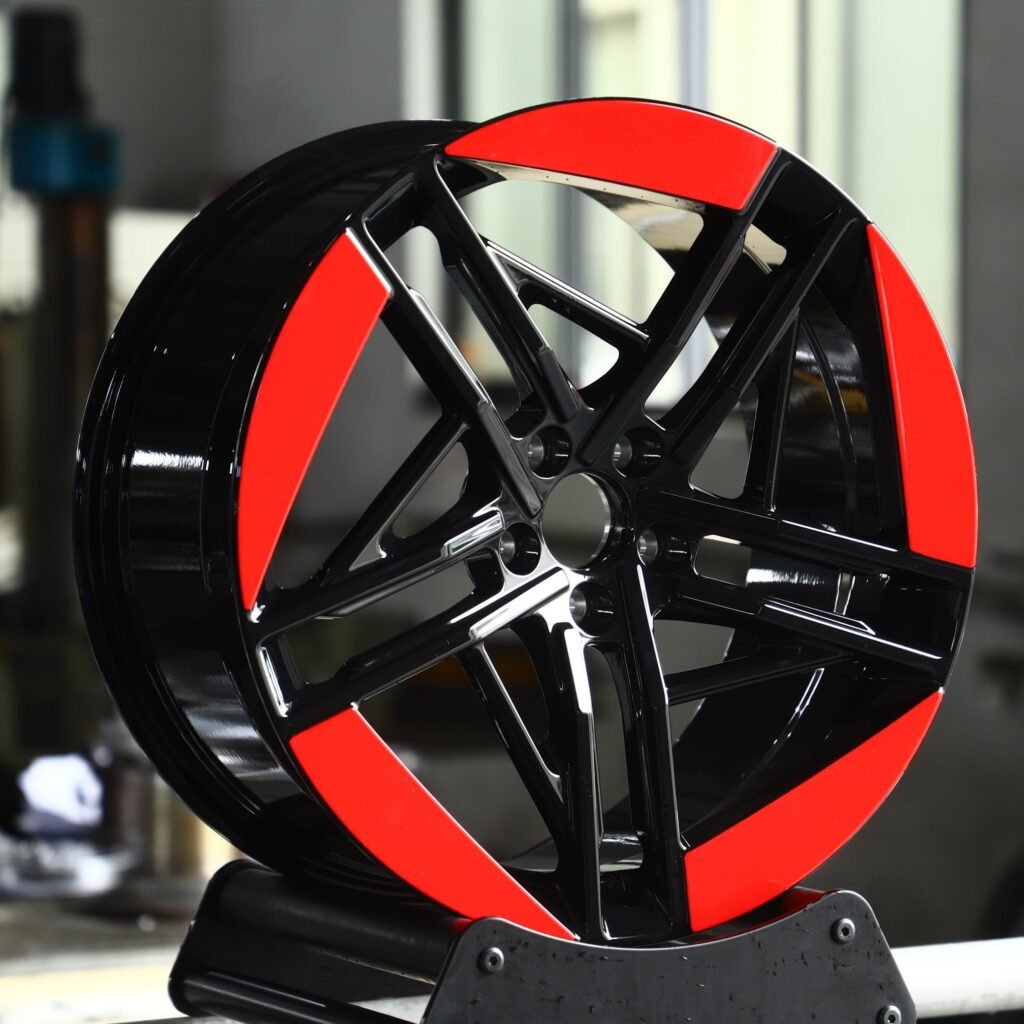Red / Black Split-Spoke Machined Face Forged Wheels - Audi A6 / BMW 5 Series Fitment (5-Lug) view 2