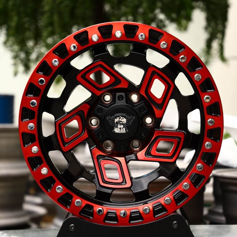 Toyota 4Runner wheels – Red Directional Exposed Bolt Detail, front view