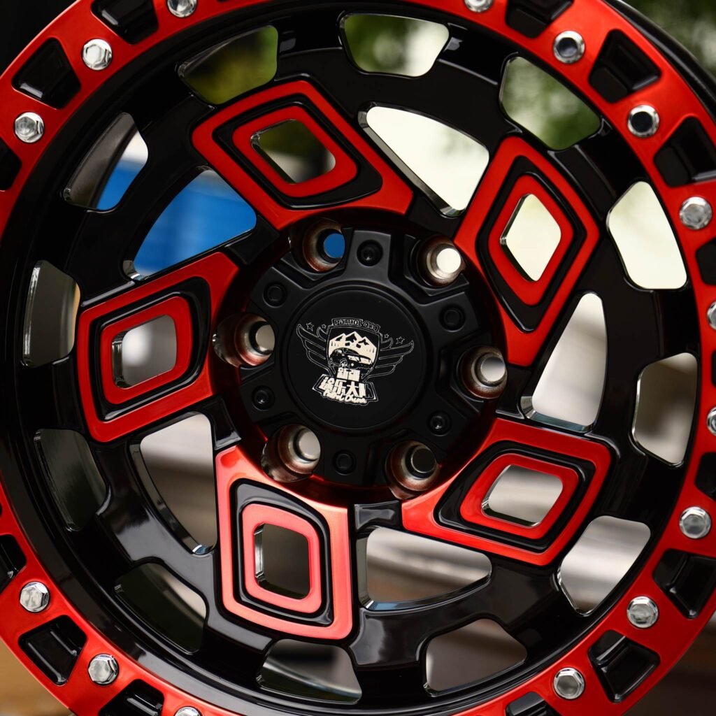 Chevrolet Silverado 1500 wheels – Red Directional Exposed Bolt Detail, lip and barrel detail