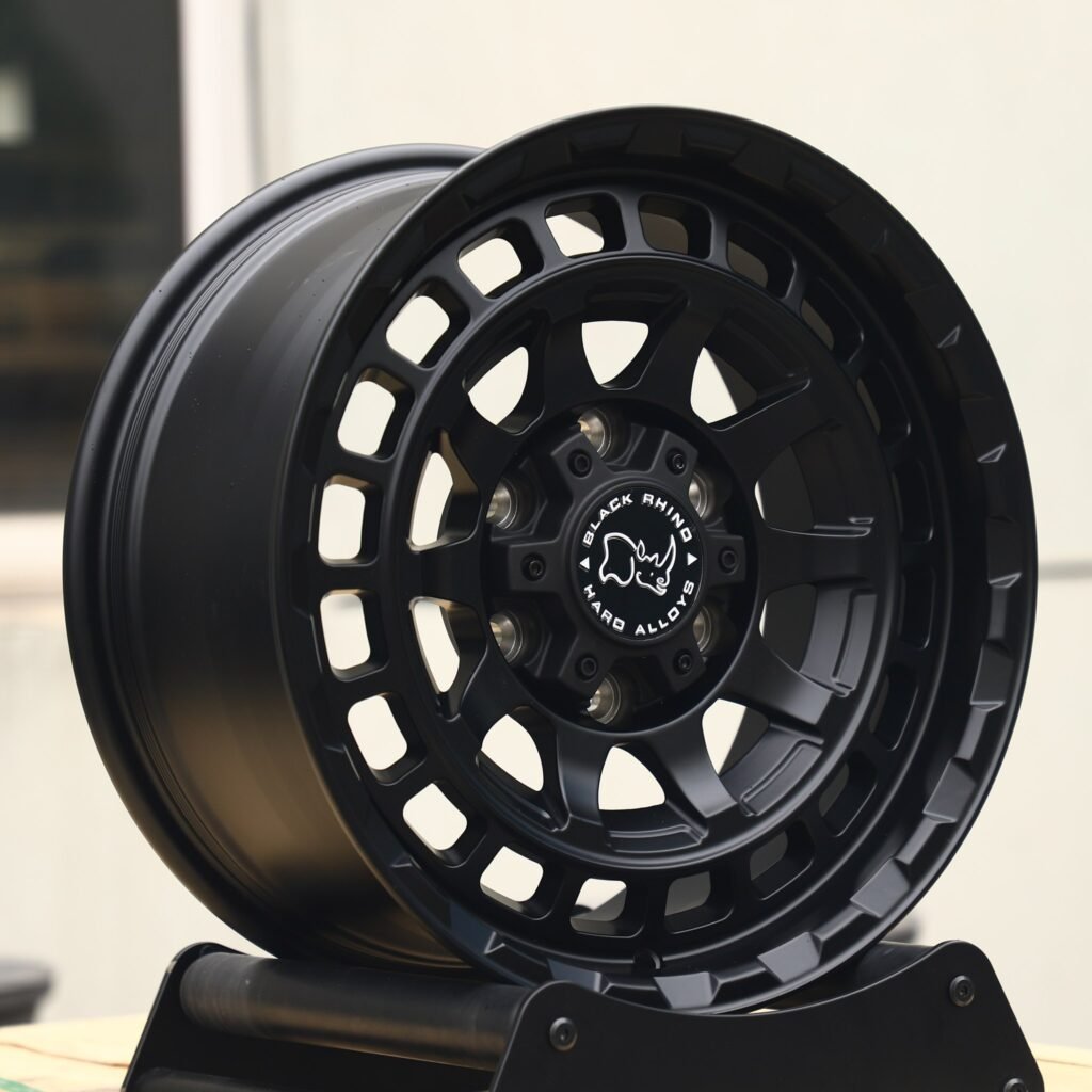 Toyota Tacoma wheels – Rhino Gloss Black Double Ring Lip (Black Rhino-Style), angled view