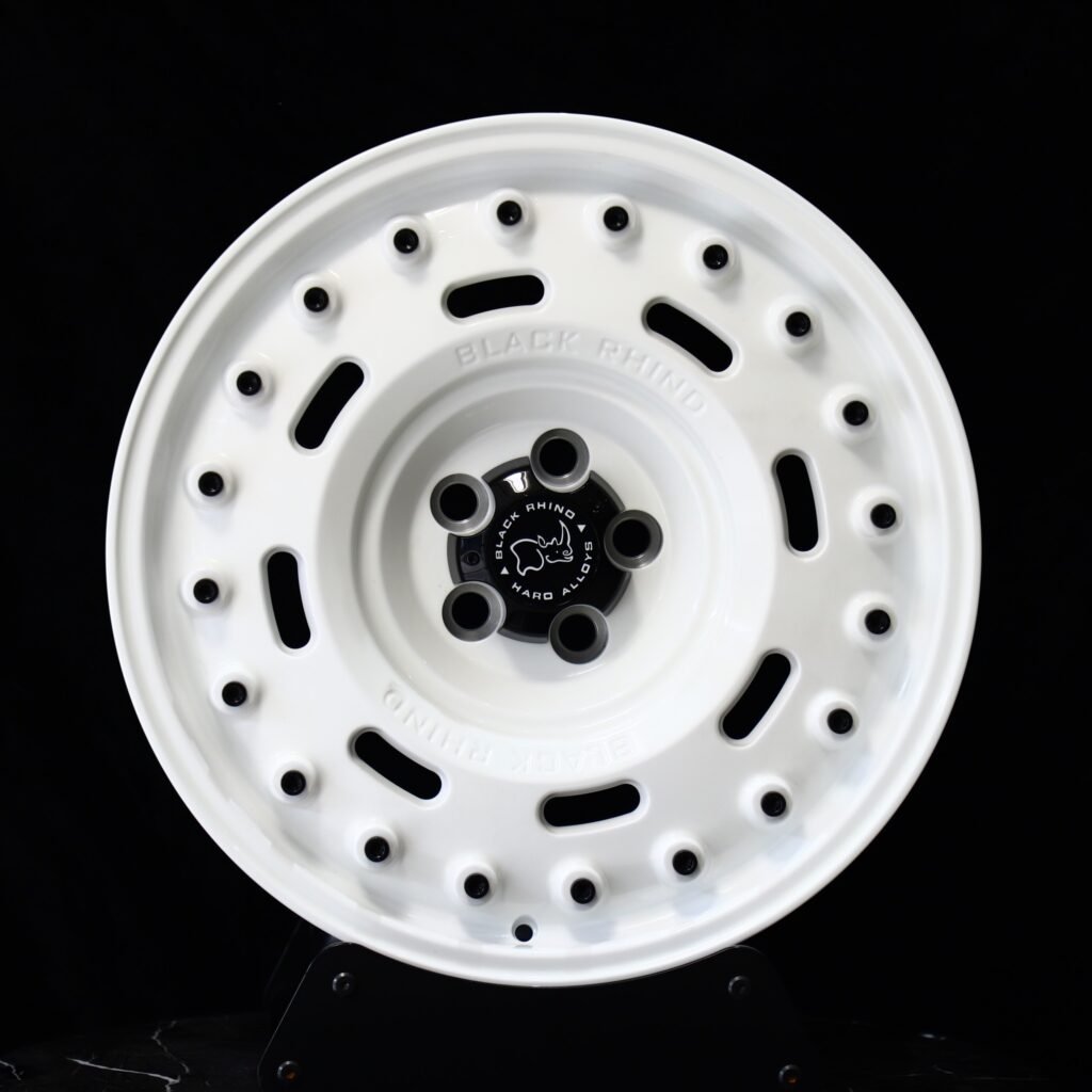 Jeep Wrangler wheels – Rhino Gloss White Full-Face Exposed Bolt Detail (Black Rhino-Style), front view