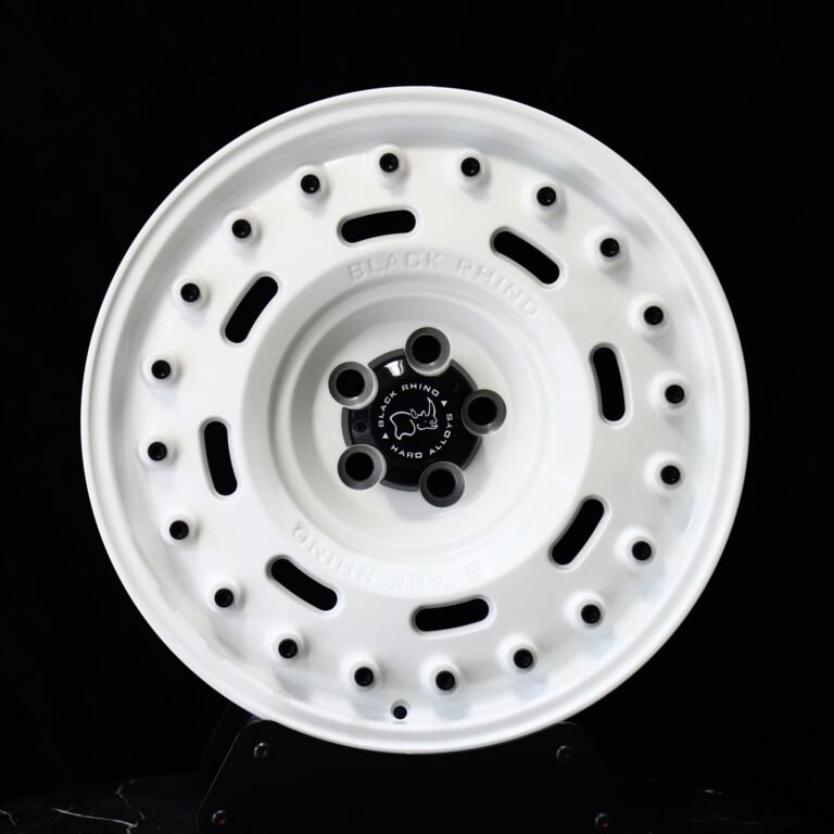 Jeep Wrangler wheels – Rhino Gloss White Full-Face Exposed Bolt Detail, front view
