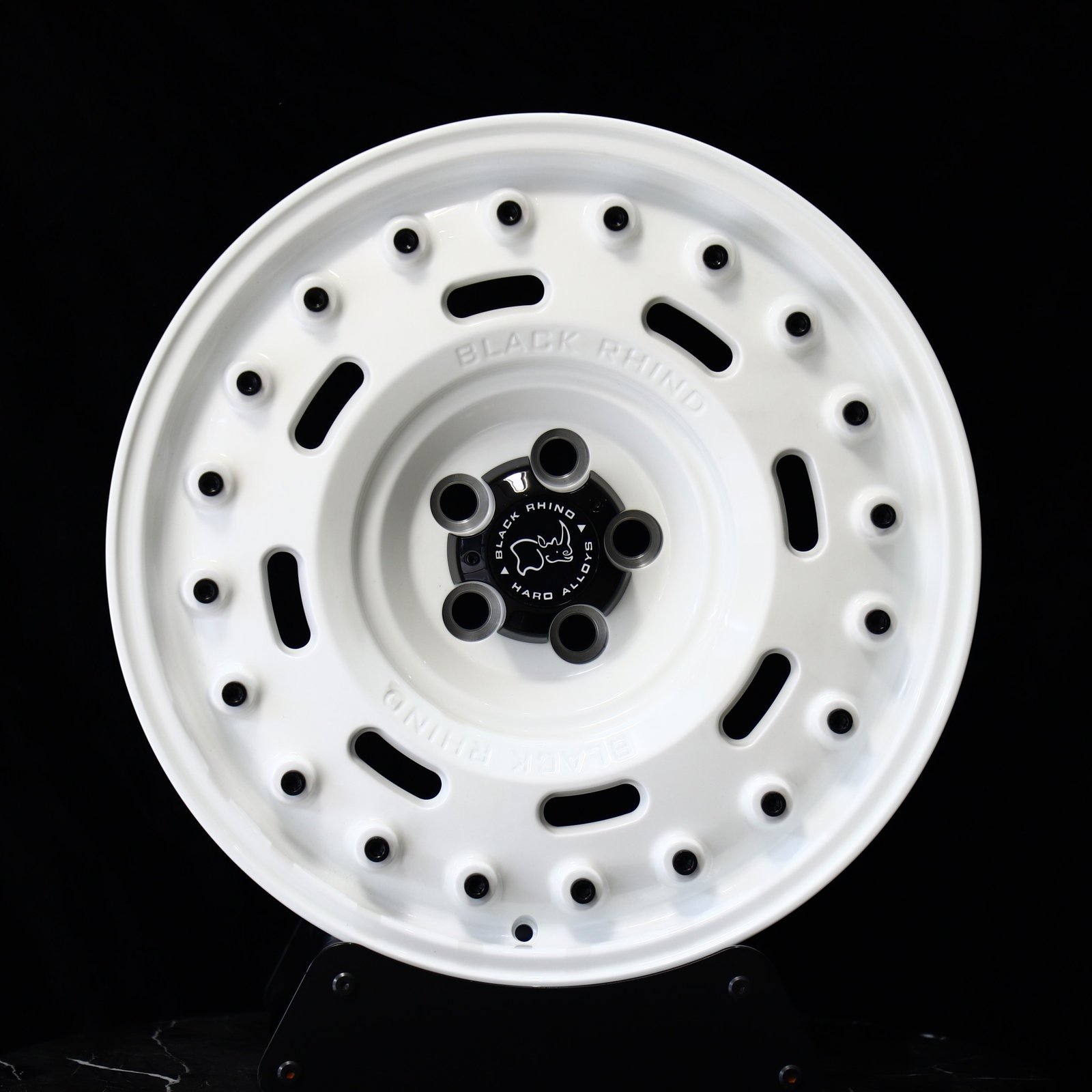 Jeep Wrangler wheels – Rhino Gloss White Full-Face Exposed Bolt Detail (Black Rhino-Style), front view