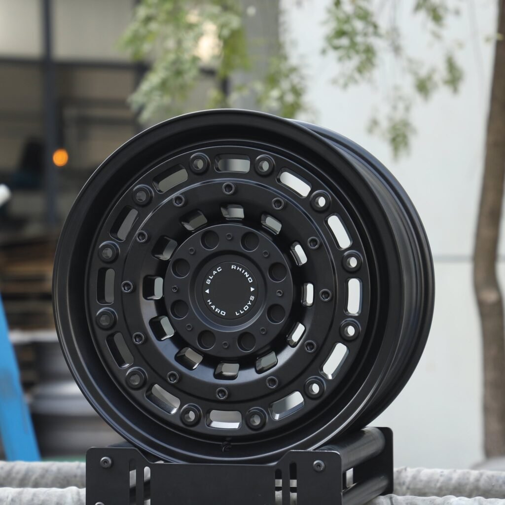 Toyota Tacoma wheels – Rhino Matte Black Custom (Black Rhino-Style), angled view