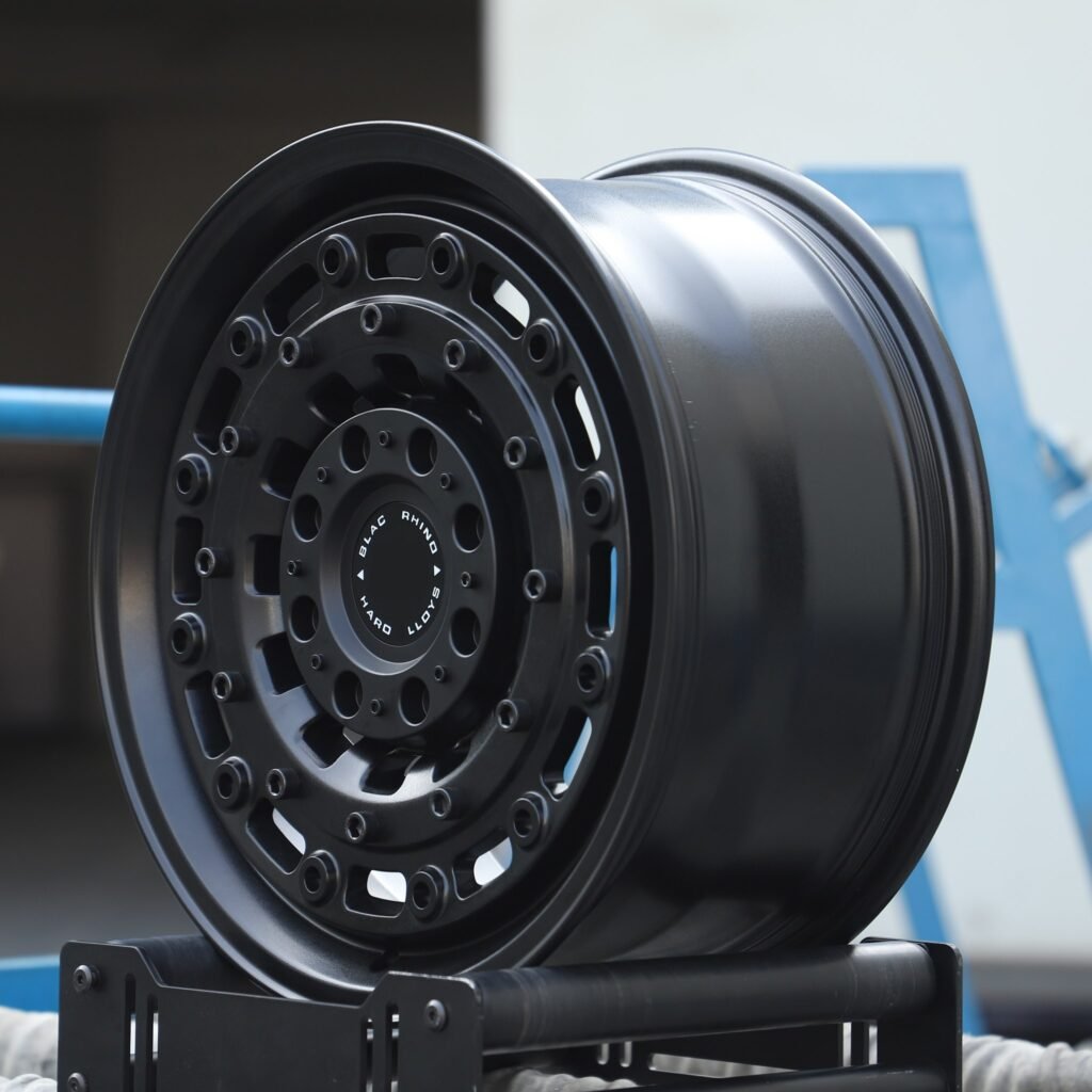 Chevrolet Silverado 1500 wheels – Rhino Matte Black Custom (Black Rhino-Style), lip and barrel detail