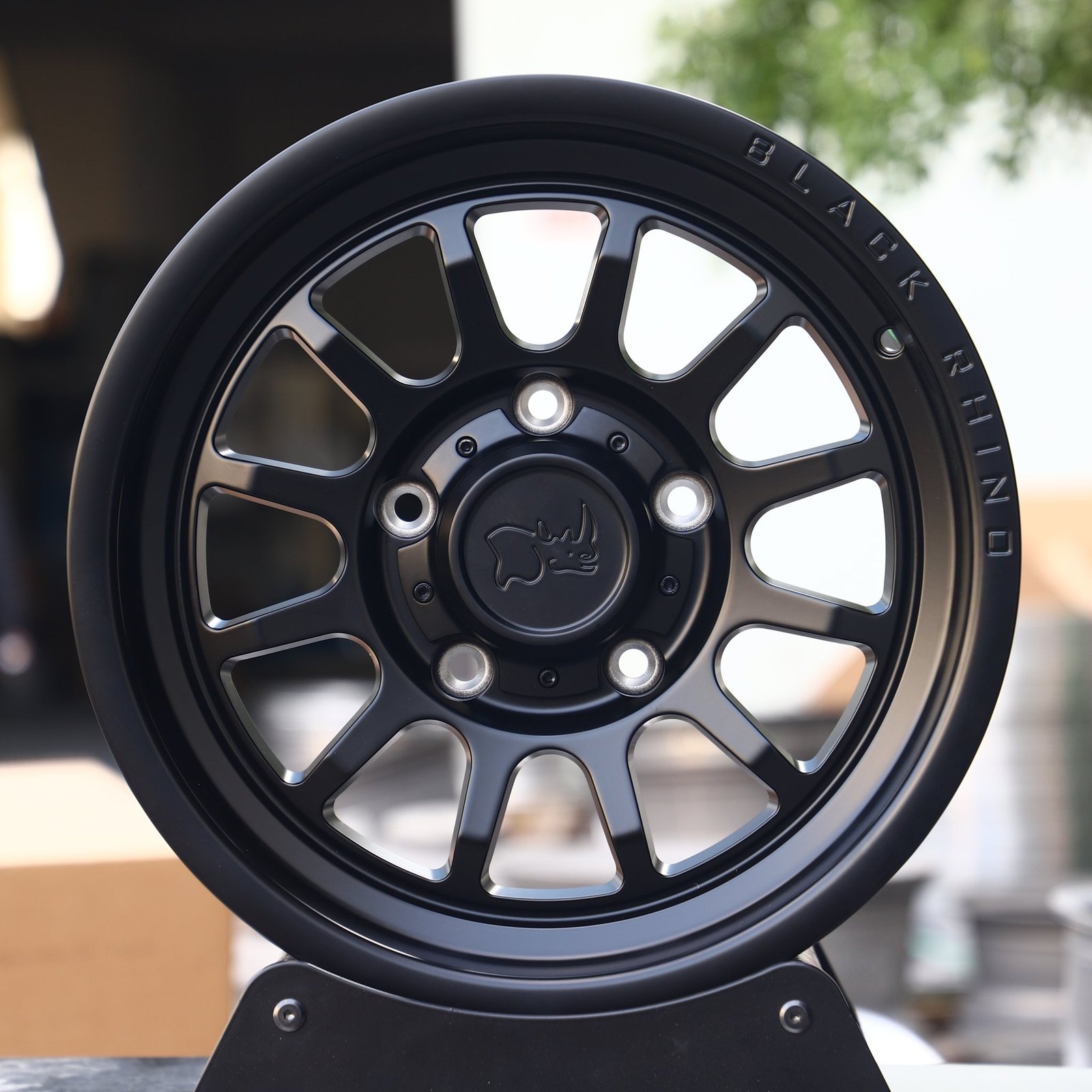 Jeep Wrangler wheels – Rhino Matte Black Deep Lip, front view