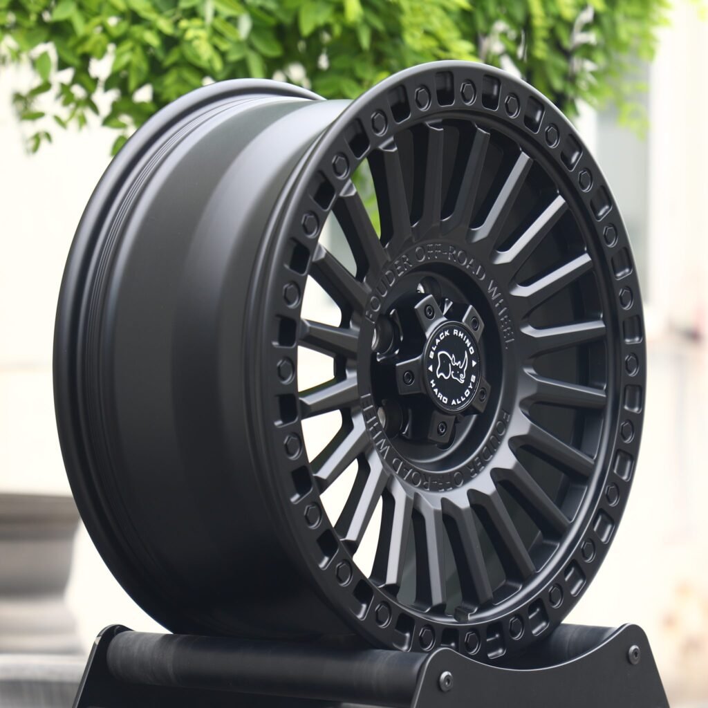 Jeep Gladiator wheels – Rhino Matte Black Exposed Bolt Detail, lip and barrel detail
