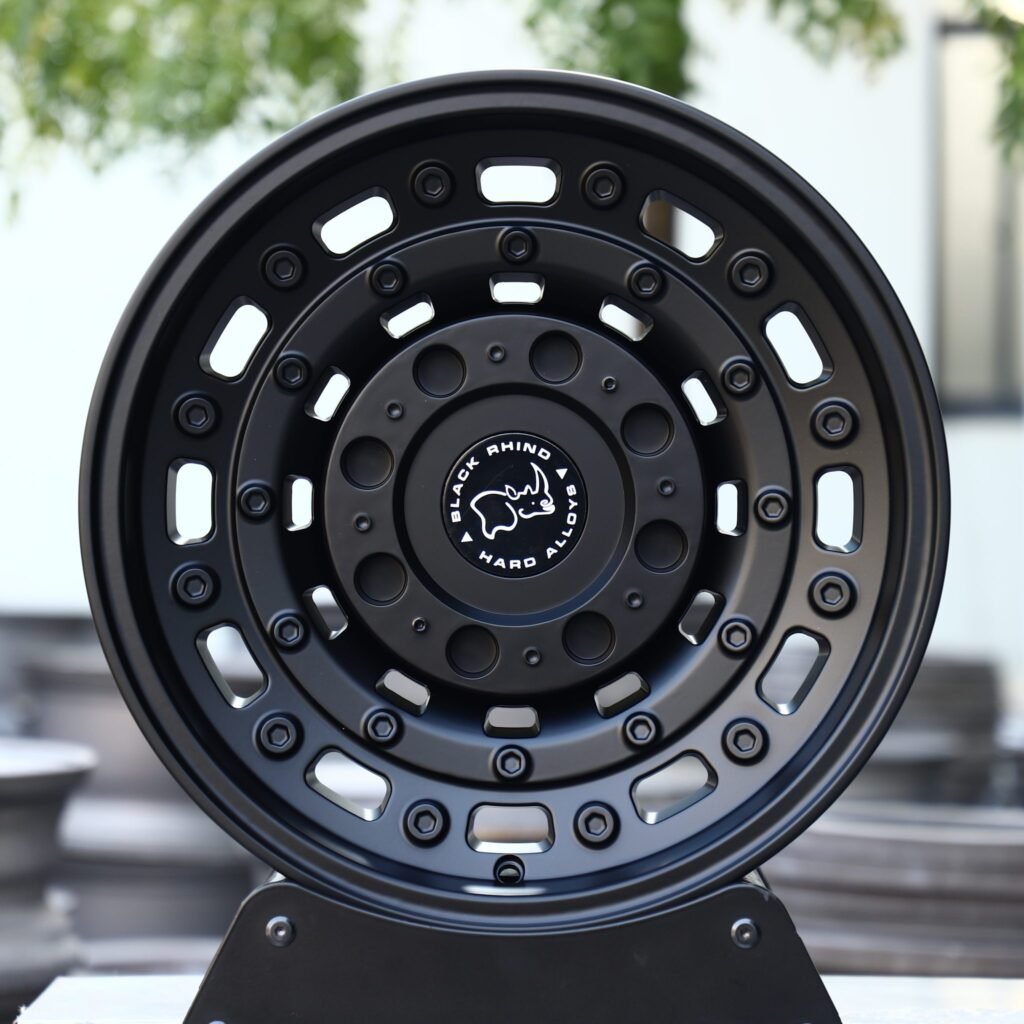 Rhino Matte Black Semi-Full-Face Exposed Bolt Detail Forged Wheels - Jeep Wrangler / Toyota Land Cruiser Fitment (5-Lug) Monoblock forged wheel