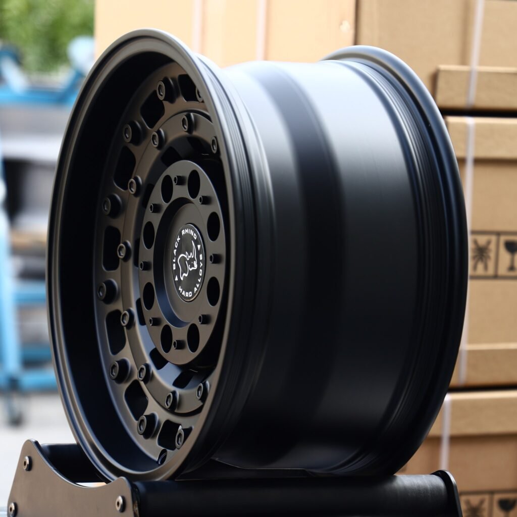 Rhino Matte Black Semi-Full-Face Exposed Bolt Detail Forged Wheels - Jeep Wrangler / Toyota Land Cruiser Fitment (5-Lug) view 3