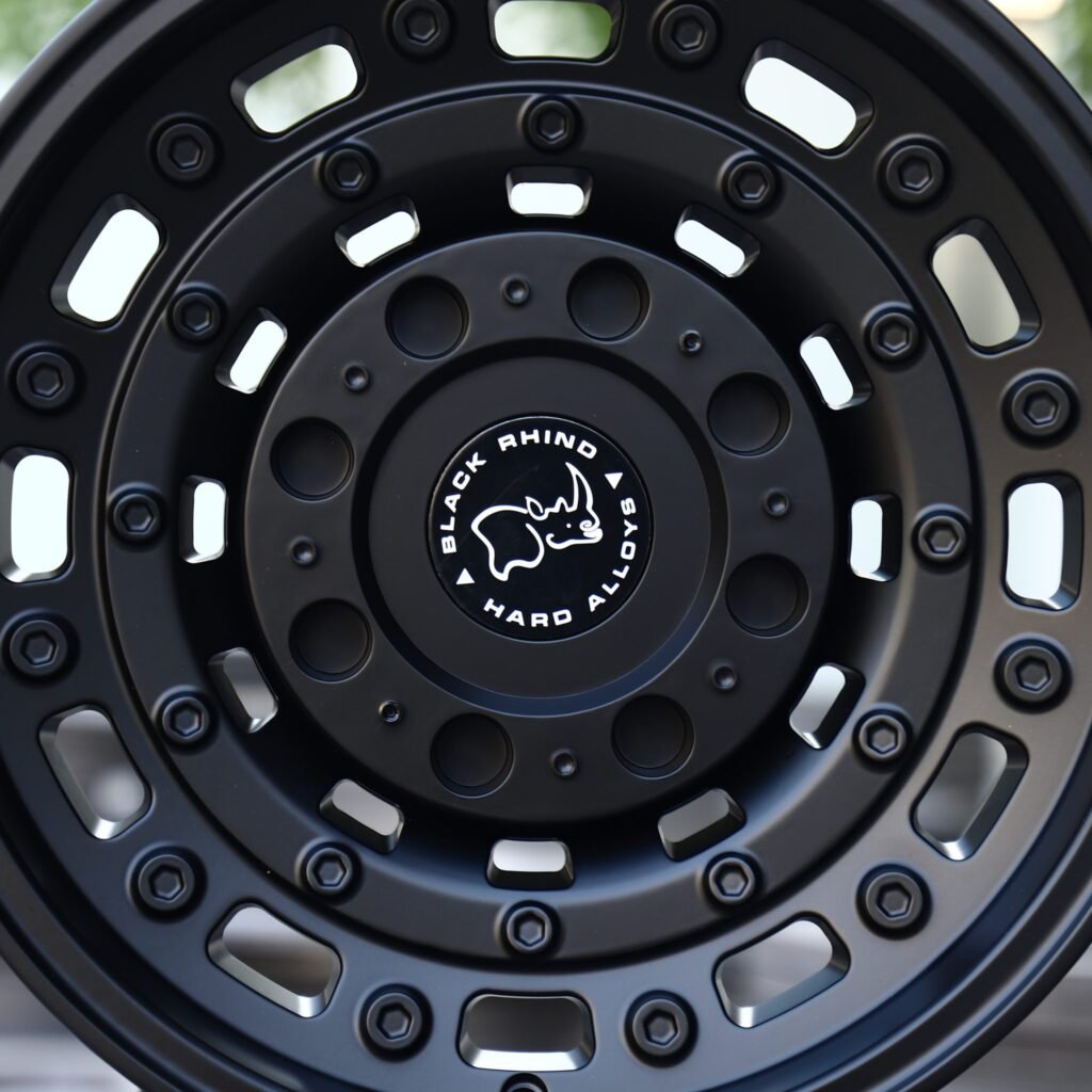 Rhino Matte Black Semi-Full-Face Exposed Bolt Detail Forged Wheels - Jeep Wrangler / Toyota Land Cruiser Fitment (5-Lug) view 4